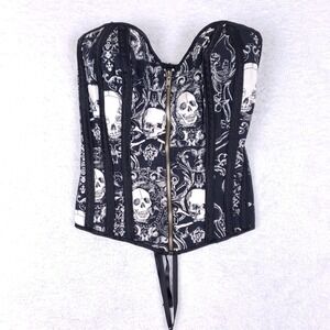 Shirley of Hollywood Skull Print Zip Front Bustier 32 Black